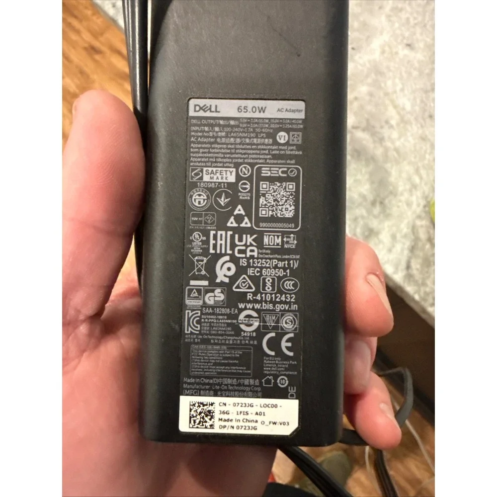 Dell 65W USB-C AC Adapter Laptop Charger LA65NM190 0723JG Black